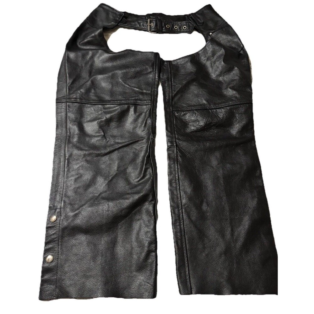 VTG Barney’s Leather Daytona Motorcycle Chaps Black Biker Riding Pants‎ XL